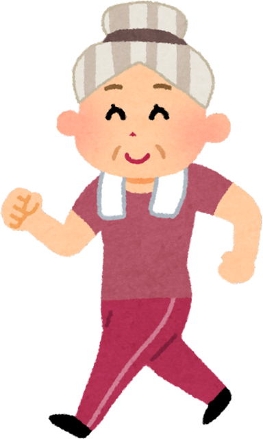 Illustration of a Smiling Elderly Woman Enjoying a Walk